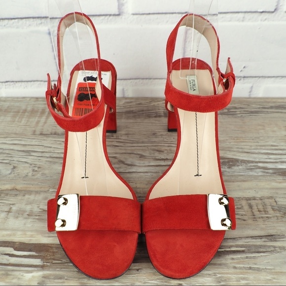 FURLA sz 39.5 METROPOLIS SANDAL ANKLE STRAP PEPERONCINO red suede strappy - Picture 7 of 11